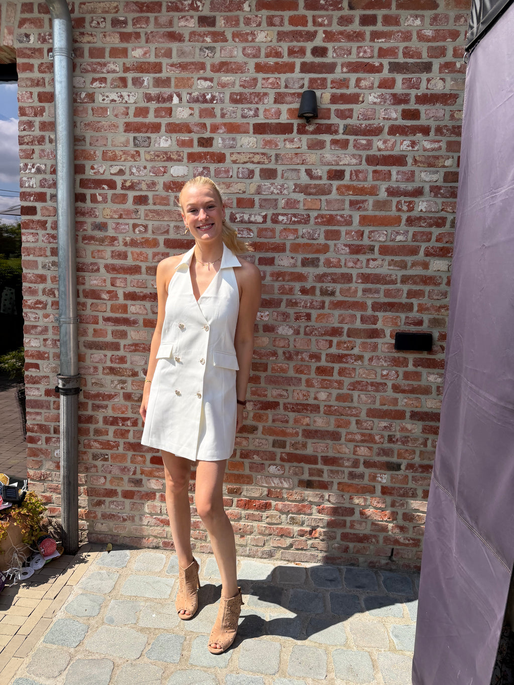 White double-breasted dress