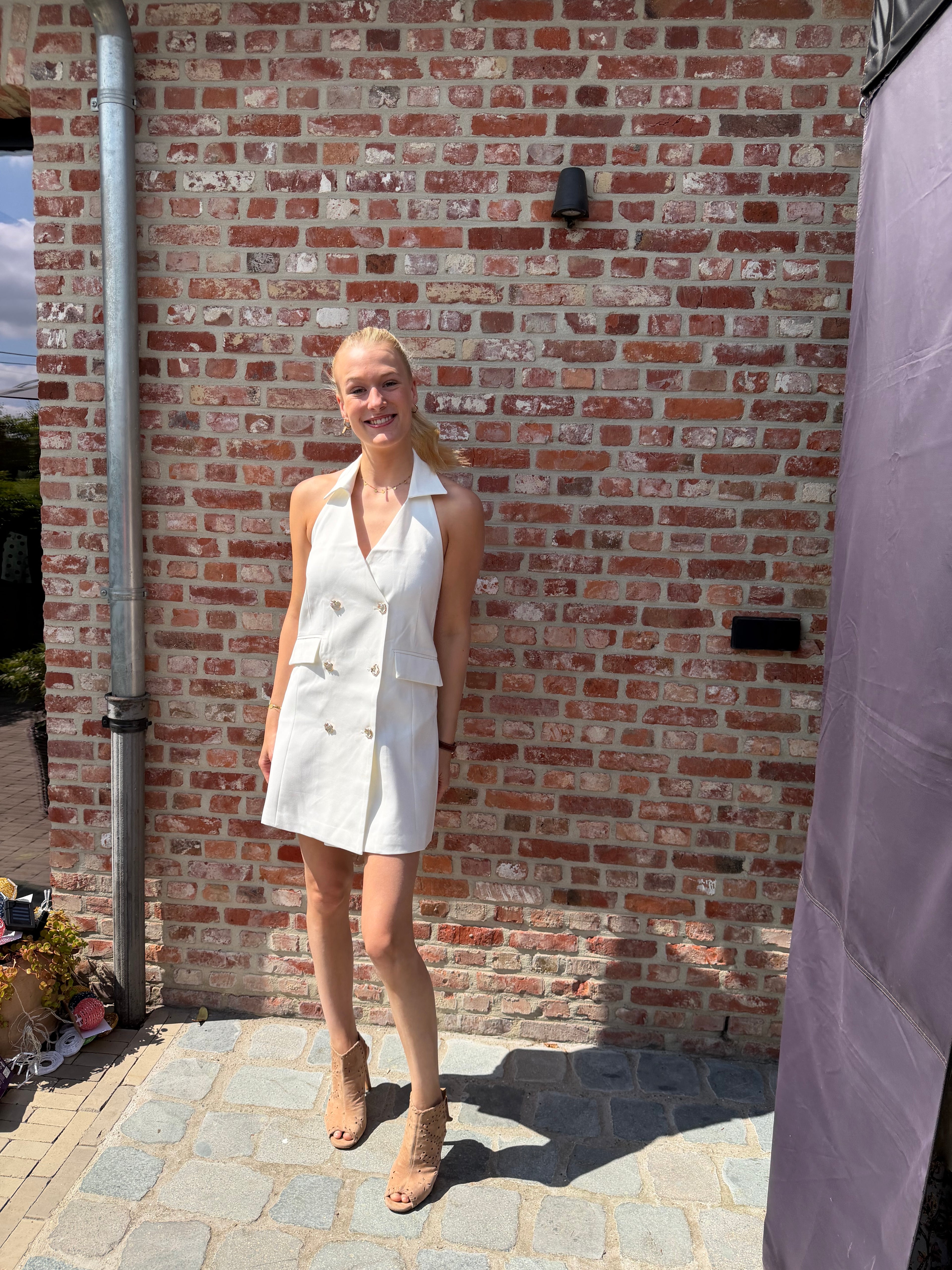 White double-breasted dress