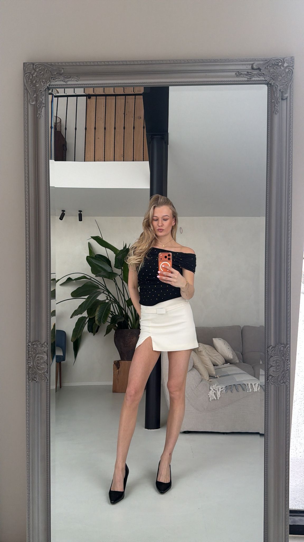 Mini skirt ecru whit ceinture