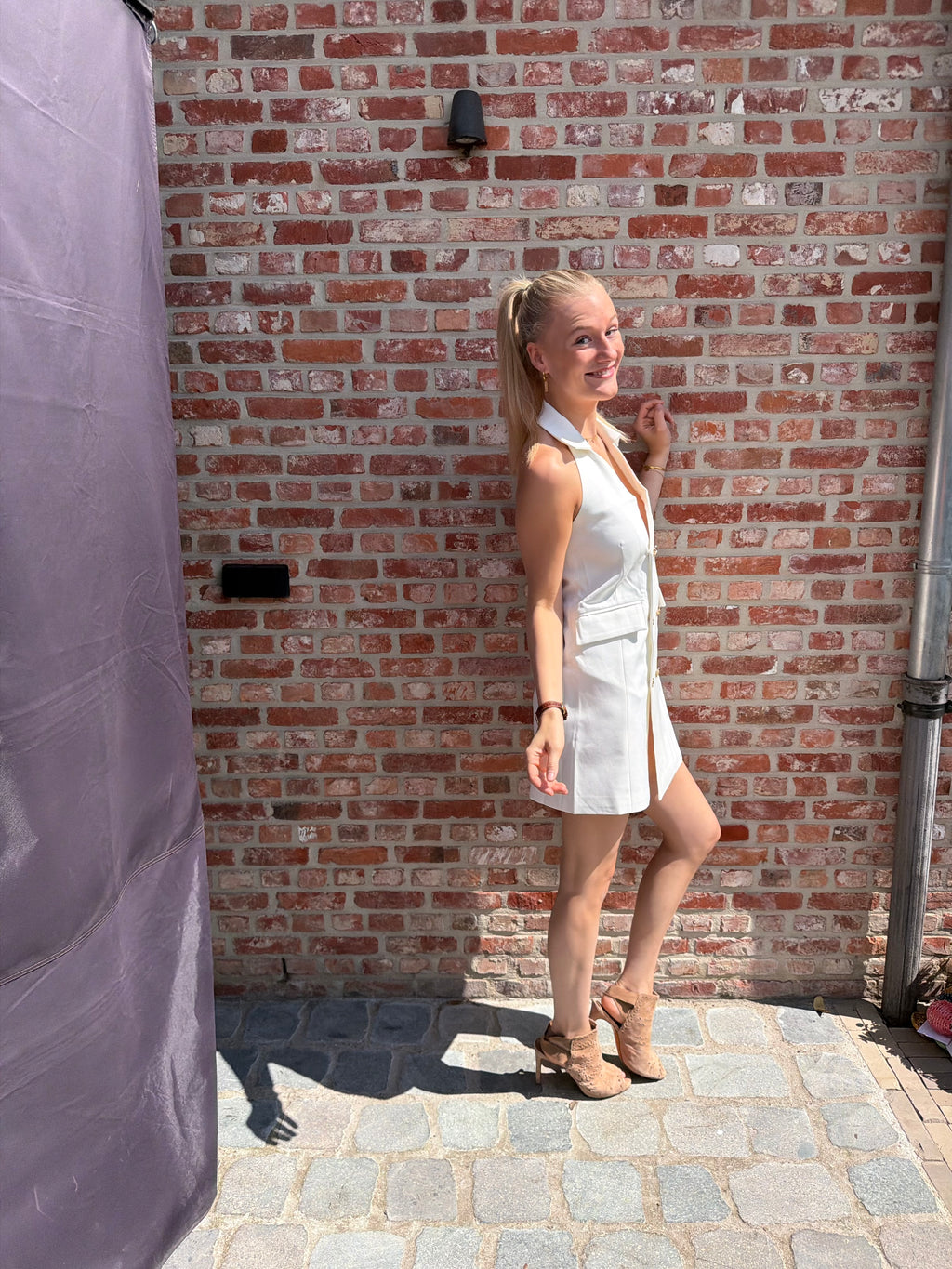 White double-breasted dress