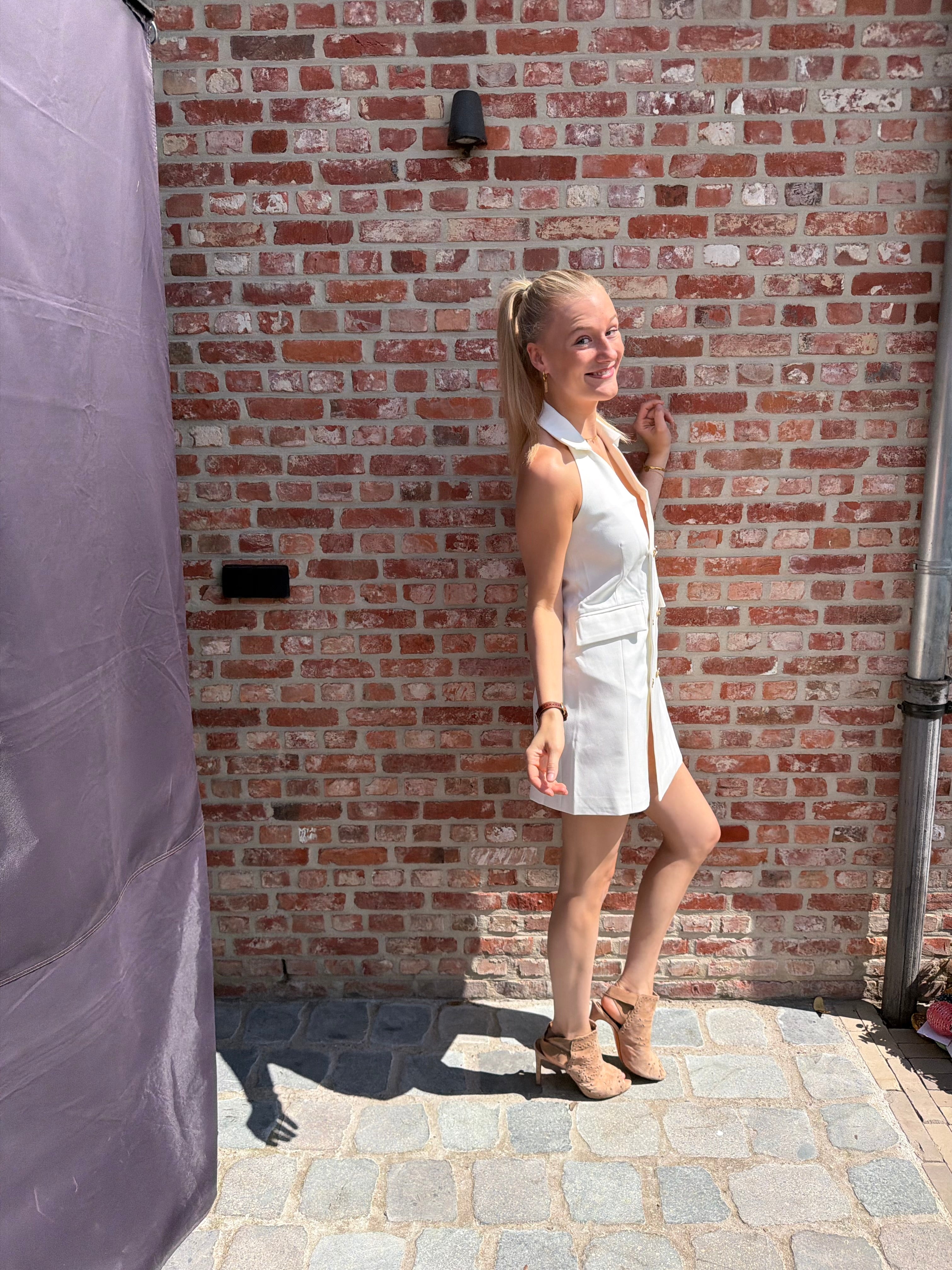 White double-breasted dress