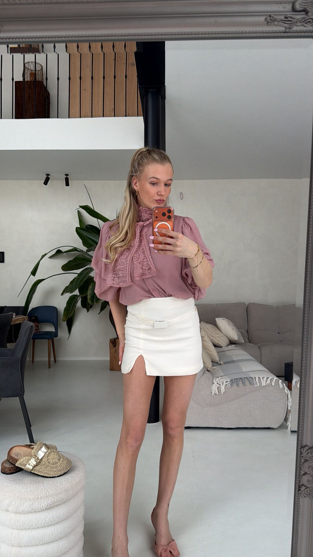 Pink blouse with bow