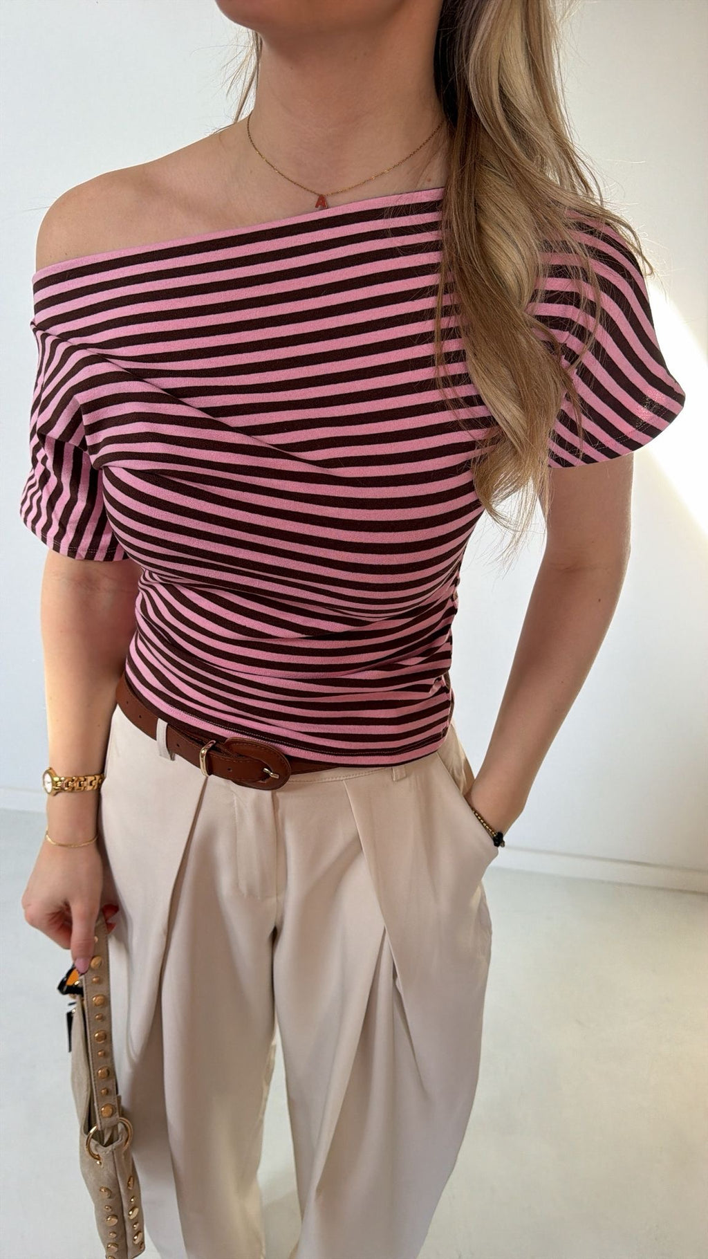 Striped off shoulder top