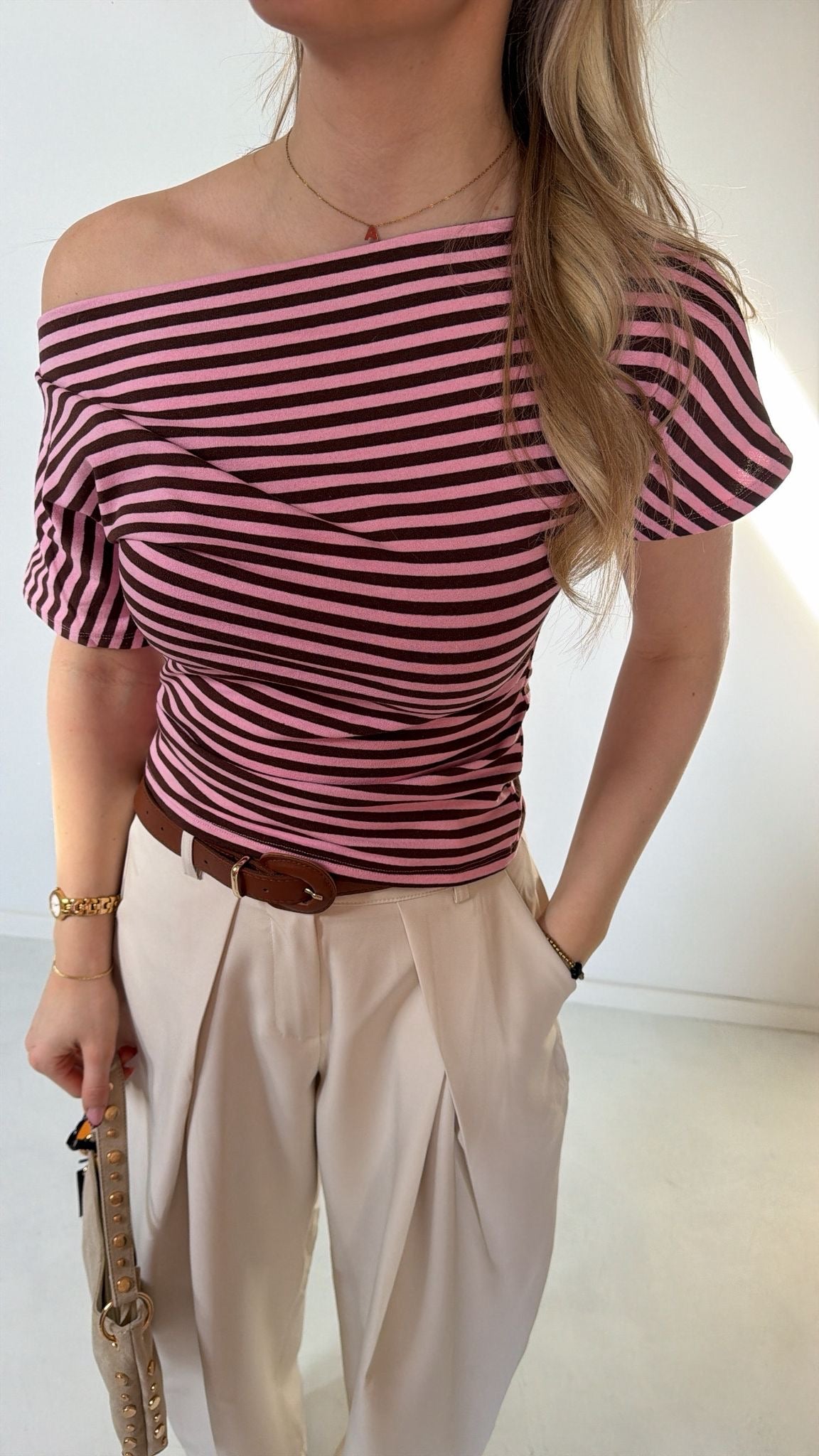 Striped off shoulder top