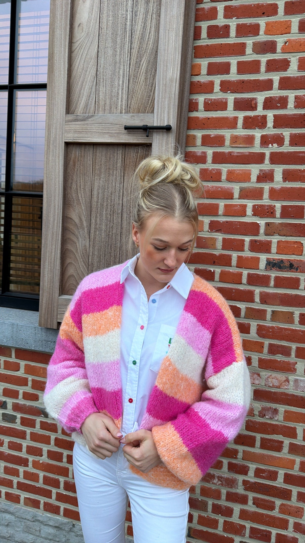 Nicole striped pink cardigan