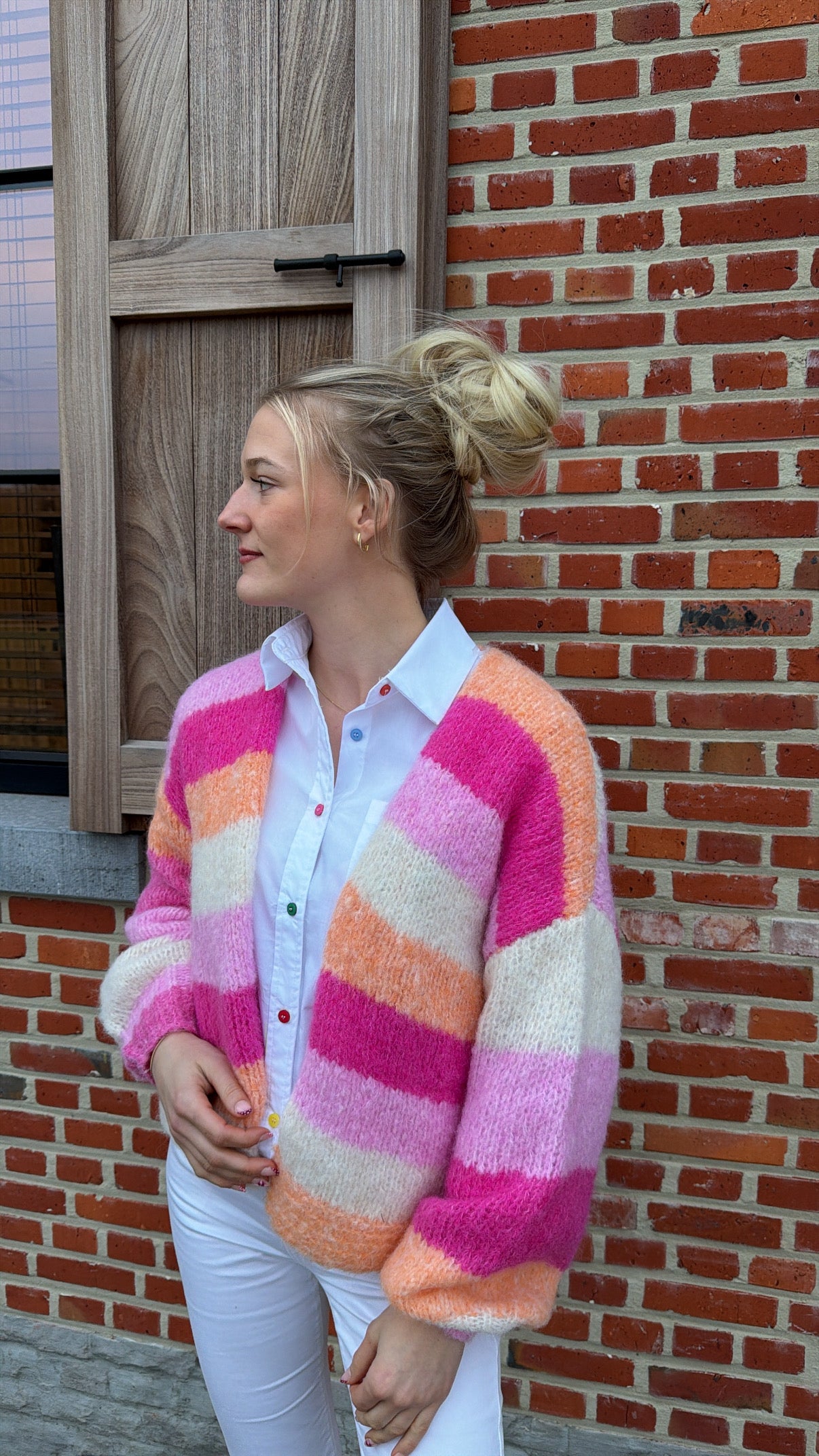 Nicole striped pink cardigan