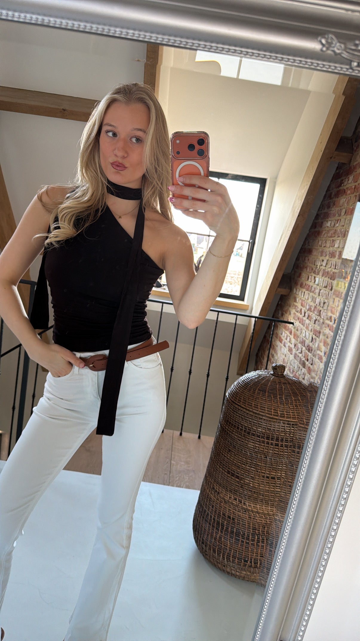 Double layered scarf detail strechy top