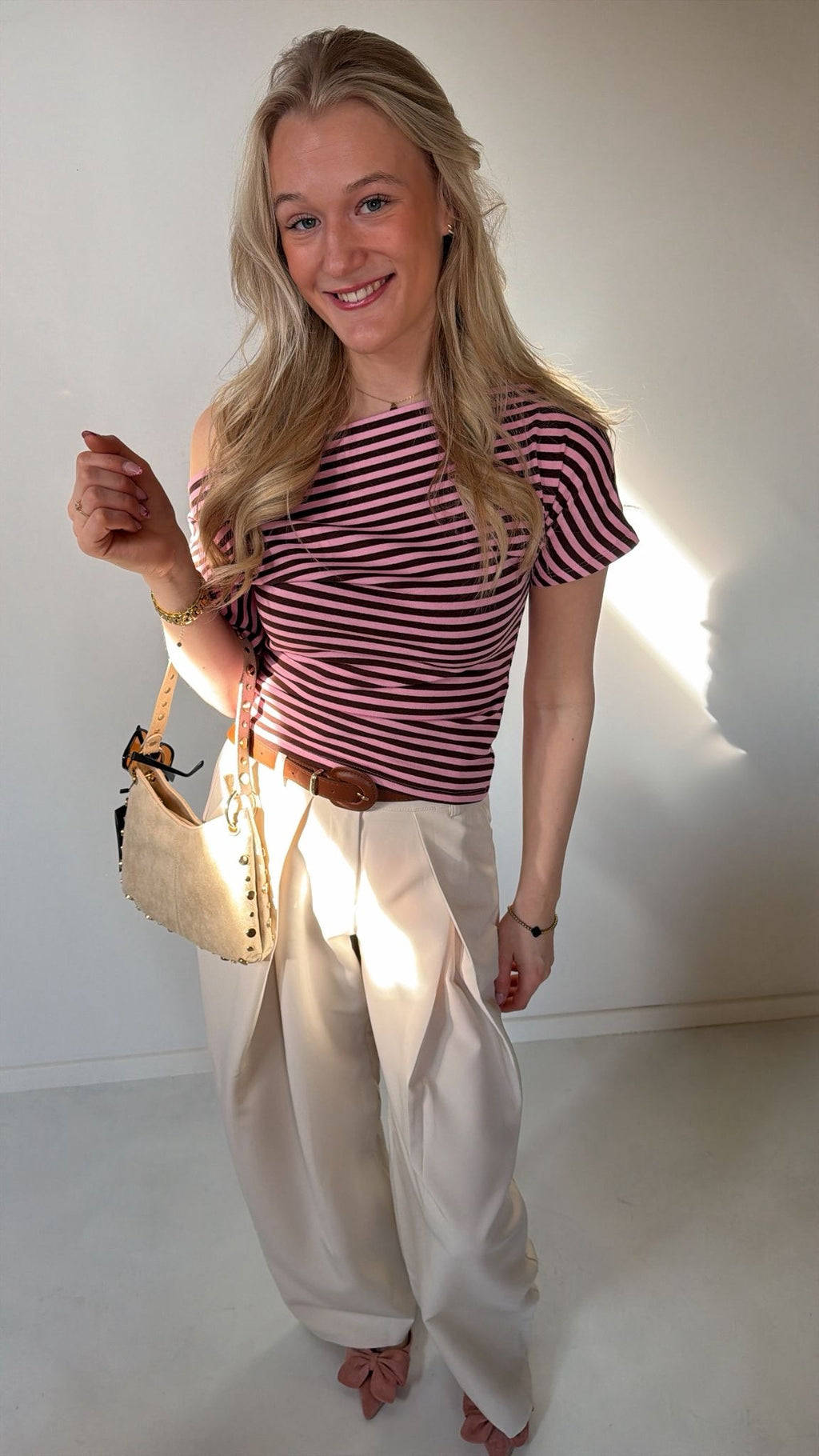 Striped off shoulder top