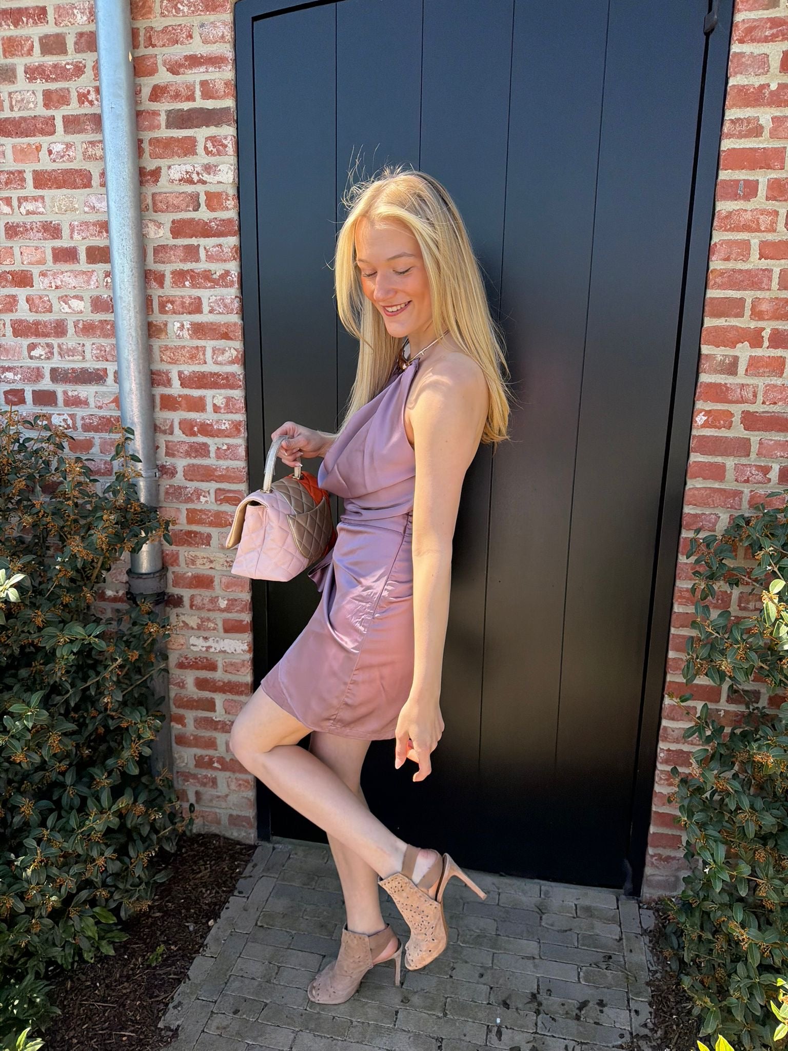 Satin dress with open back